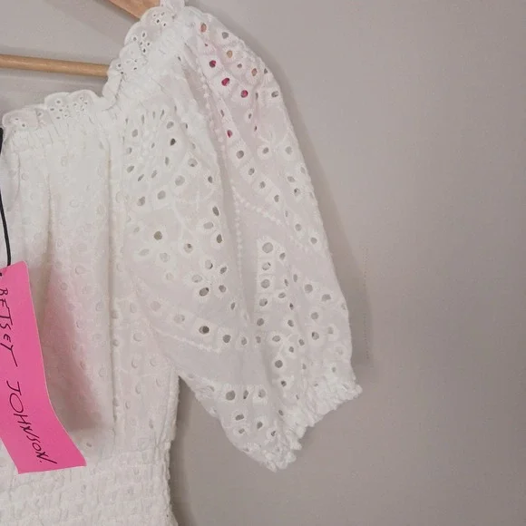 Betsey Johnson Eyelet White Coastal Bridal Bachelorette Midi Dress Size S New - Picture 5 of 9